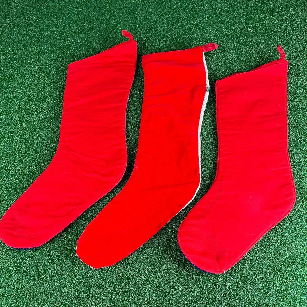 Vintage Handcrafted Needlepoint Christmas Stockings Set of 3 Holiday Decor